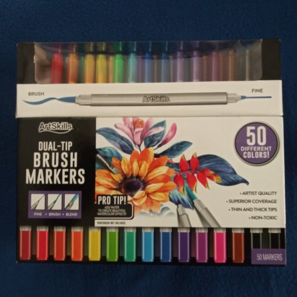 ArtSkills Premium Dual Tip Brush Marker Pen Set, 50 Colors
